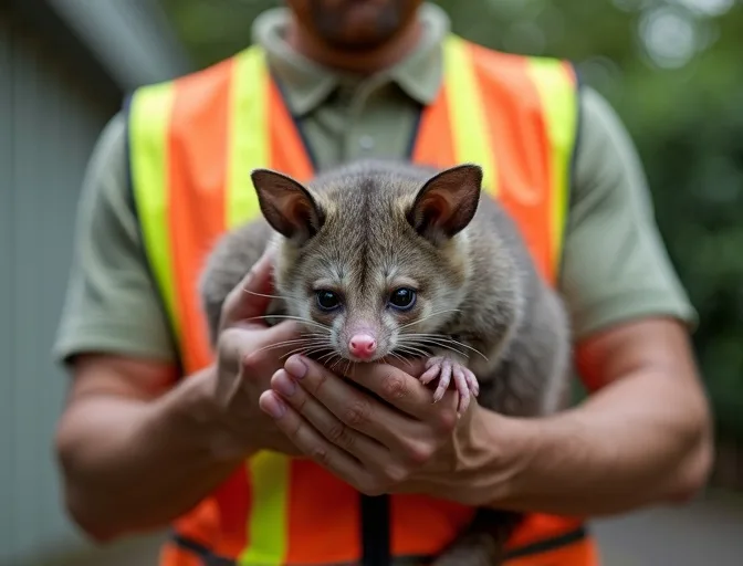 Animal handler safely recovering a deceased possum in Lysterfield